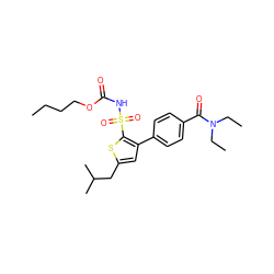 CCCCOC(=O)NS(=O)(=O)c1sc(CC(C)C)cc1-c1ccc(C(=O)N(CC)CC)cc1 ZINC000040412907