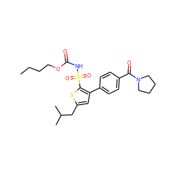 CCCCOC(=O)NS(=O)(=O)c1sc(CC(C)C)cc1-c1ccc(C(=O)N2CCCC2)cc1 ZINC000040934398