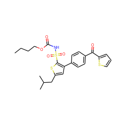 CCCCOC(=O)NS(=O)(=O)c1sc(CC(C)C)cc1-c1ccc(C(=O)c2cccs2)cc1 ZINC000038662312