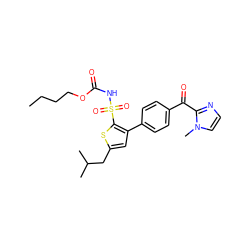 CCCCOC(=O)NS(=O)(=O)c1sc(CC(C)C)cc1-c1ccc(C(=O)c2nccn2C)cc1 ZINC000036414564