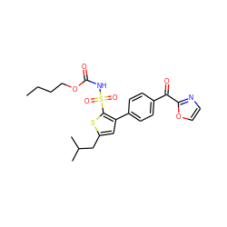 CCCCOC(=O)NS(=O)(=O)c1sc(CC(C)C)cc1-c1ccc(C(=O)c2ncco2)cc1 ZINC000038577668