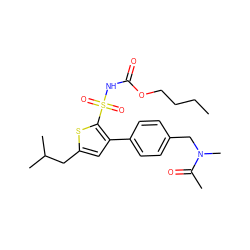 CCCCOC(=O)NS(=O)(=O)c1sc(CC(C)C)cc1-c1ccc(CN(C)C(C)=O)cc1 ZINC000028877069