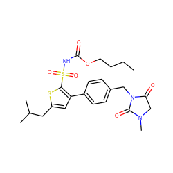 CCCCOC(=O)NS(=O)(=O)c1sc(CC(C)C)cc1-c1ccc(CN2C(=O)CN(C)C2=O)cc1 ZINC000003959366