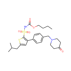 CCCCOC(=O)NS(=O)(=O)c1sc(CC(C)C)cc1-c1ccc(CN2CCC(=O)CC2)cc1 ZINC000049808541