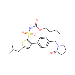 CCCCOC(=O)NS(=O)(=O)c1sc(CC(C)C)cc1-c1ccc(CN2CCCC2=O)cc1 ZINC000003959362