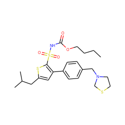 CCCCOC(=O)NS(=O)(=O)c1sc(CC(C)C)cc1-c1ccc(CN2CCSC2)cc1 ZINC000049807807