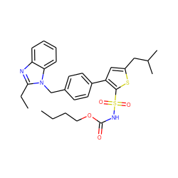 CCCCOC(=O)NS(=O)(=O)c1sc(CC(C)C)cc1-c1ccc(Cn2c(CC)nc3ccccc32)cc1 ZINC000003917794