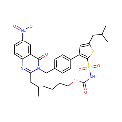 CCCCOC(=O)NS(=O)(=O)c1sc(CC(C)C)cc1-c1ccc(Cn2c(CCC)nc3ccc([N+](=O)[O-])cc3c2=O)cc1 ZINC000029332726