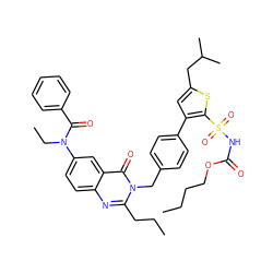 CCCCOC(=O)NS(=O)(=O)c1sc(CC(C)C)cc1-c1ccc(Cn2c(CCC)nc3ccc(N(CC)C(=O)c4ccccc4)cc3c2=O)cc1 ZINC000029333972