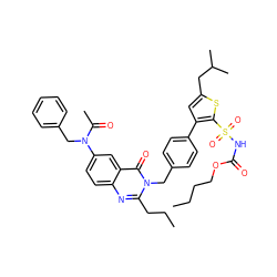 CCCCOC(=O)NS(=O)(=O)c1sc(CC(C)C)cc1-c1ccc(Cn2c(CCC)nc3ccc(N(Cc4ccccc4)C(C)=O)cc3c2=O)cc1 ZINC000029325344