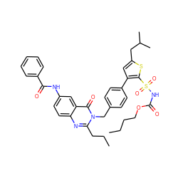 CCCCOC(=O)NS(=O)(=O)c1sc(CC(C)C)cc1-c1ccc(Cn2c(CCC)nc3ccc(NC(=O)c4ccccc4)cc3c2=O)cc1 ZINC000029331678