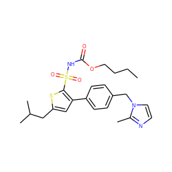 CCCCOC(=O)NS(=O)(=O)c1sc(CC(C)C)cc1-c1ccc(Cn2ccnc2C)cc1 ZINC000013585239