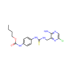 CCCCOC(=O)Nc1ccc(NC(=S)NCc2nc(Cl)cnc2N)cc1 ZINC000071294289