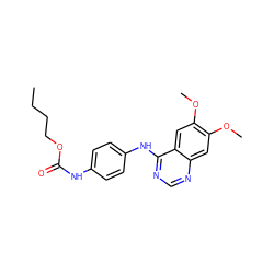 CCCCOC(=O)Nc1ccc(Nc2ncnc3cc(OC)c(OC)cc23)cc1 ZINC000084634682