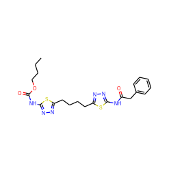 CCCCOC(=O)Nc1nnc(CCCCc2nnc(NC(=O)Cc3ccccc3)s2)s1 ZINC000169698285