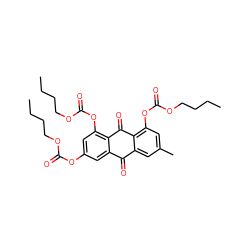 CCCCOC(=O)Oc1cc(OC(=O)OCCCC)c2c(c1)C(=O)c1cc(C)cc(OC(=O)OCCCC)c1C2=O ZINC000029344748