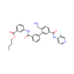 CCCCOC(=O)c1cccc(NC(=O)c2cccc(-c3cc(C(=O)Nc4ccncc4F)ccc3CN)c2)c1 ZINC000299867867