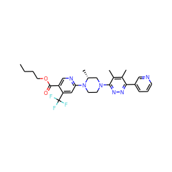 CCCCOC(=O)c1cnc(N2CCN(c3nnc(-c4cccnc4)c(C)c3C)C[C@H]2C)cc1C(F)(F)F ZINC000201143669