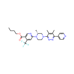 CCCCOC(=O)c1cnc(N2CCN(c3nnc(-c4ccncc4)c(C)c3C)C[C@H]2C)cc1C(F)(F)F ZINC000201144778