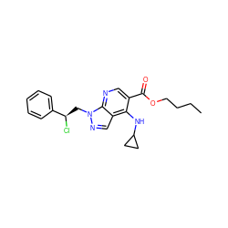 CCCCOC(=O)c1cnc2c(cnn2C[C@@H](Cl)c2ccccc2)c1NC1CC1 ZINC000013675537