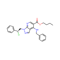 CCCCOC(=O)c1cnc2c(cnn2C[C@@H](Cl)c2ccccc2)c1NCc1ccccc1 ZINC000013675553