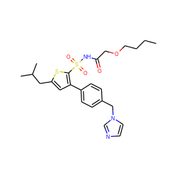 CCCCOCC(=O)NS(=O)(=O)c1sc(CC(C)C)cc1-c1ccc(Cn2ccnc2)cc1 ZINC000003948024