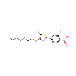 CCCCOCCOc1nc(-c2ccc(C(=O)O)c(F)c2)sc1C ZINC000013676272