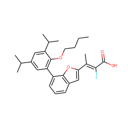 CCCCOc1c(-c2cccc3cc(/C(C)=C(\F)C(=O)O)oc23)cc(C(C)C)cc1C(C)C ZINC000029339038