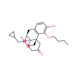 CCCCOc1c(O)ccc2c1[C@@]13CCN(CC4CC4)[C@@H](C2)[C@]1(OC)CCC(=O)C3 ZINC000036221218