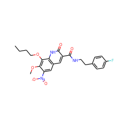 CCCCOc1c(OC)c([N+](=O)[O-])cc2cc(C(=O)NCCc3ccc(F)cc3)c(=O)[nH]c12 ZINC000072178968