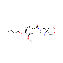 CCCCOc1c(OC)cc(C(=O)NCC2(N(C)C)CCOCC2)cc1OC ZINC000205669492