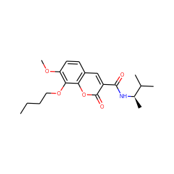 CCCCOc1c(OC)ccc2cc(C(=O)N[C@H](C)C(C)C)c(=O)oc12 ZINC000299864333