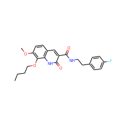 CCCCOc1c(OC)ccc2cc(C(=O)NCCc3ccc(F)cc3)c(=O)[nH]c12 ZINC000001548890