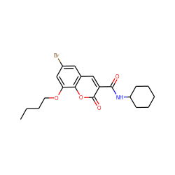 CCCCOc1cc(Br)cc2cc(C(=O)NC3CCCCC3)c(=O)oc12 ZINC000211007466