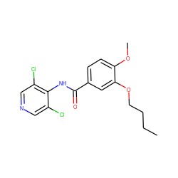 CCCCOc1cc(C(=O)Nc2c(Cl)cncc2Cl)ccc1OC ZINC000013737020