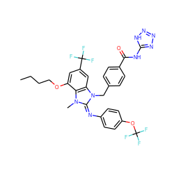 CCCCOc1cc(C(F)(F)F)cc2c1n(C)/c(=N/c1ccc(OC(F)(F)F)cc1)n2Cc1ccc(C(=O)Nc2nnn[nH]2)cc1 ZINC000150545249