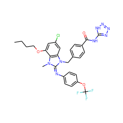 CCCCOc1cc(Cl)cc2c1n(C)/c(=N/c1ccc(OC(F)(F)F)cc1)n2Cc1ccc(C(=O)Nc2nnn[nH]2)cc1 ZINC000101455569