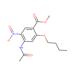 CCCCOc1cc(NC(C)=O)c([N+](=O)[O-])cc1C(=O)OC ZINC000040956586