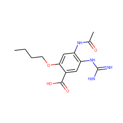 CCCCOc1cc(NC(C)=O)c(NC(=N)N)cc1C(=O)O ZINC000040431158