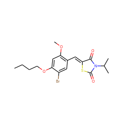 CCCCOc1cc(OC)c(/C=C2\SC(=O)N(C(C)C)C2=O)cc1Br ZINC000299840496