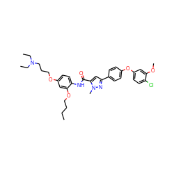 CCCCOc1cc(OCCCN(CC)CC)ccc1NC(=O)c1cc(-c2ccc(Oc3ccc(Cl)c(OC)c3)cc2)nn1C ZINC000169308196