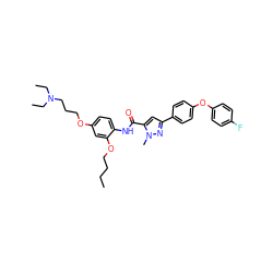 CCCCOc1cc(OCCCN(CC)CC)ccc1NC(=O)c1cc(-c2ccc(Oc3ccc(F)cc3)cc2)nn1C ZINC000169308193