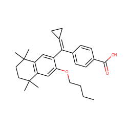 CCCCOc1cc2c(cc1C(=C1CC1)c1ccc(C(=O)O)cc1)C(C)(C)CCC2(C)C ZINC000028459804