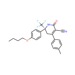 CCCCOc1ccc([C@]2(C(F)(F)F)CC(c3ccc(C)cc3)=C(C#N)C(=O)N2)cc1 ZINC000223908596