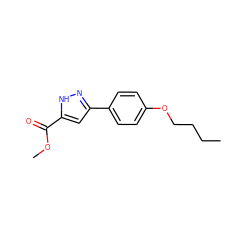 CCCCOc1ccc(-c2cc(C(=O)OC)[nH]n2)cc1 ZINC000006750892