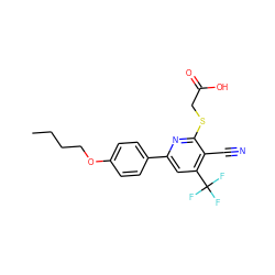 CCCCOc1ccc(-c2cc(C(F)(F)F)c(C#N)c(SCC(=O)O)n2)cc1 ZINC000002695156