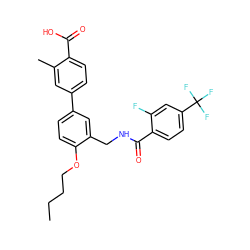 CCCCOc1ccc(-c2ccc(C(=O)O)c(C)c2)cc1CNC(=O)c1ccc(C(F)(F)F)cc1F ZINC000049033947