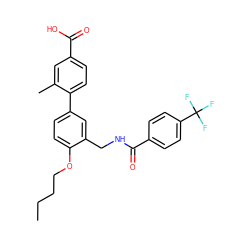 CCCCOc1ccc(-c2ccc(C(=O)O)cc2C)cc1CNC(=O)c1ccc(C(F)(F)F)cc1 ZINC000096915124