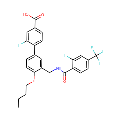 CCCCOc1ccc(-c2ccc(C(=O)O)cc2F)cc1CNC(=O)c1ccc(C(F)(F)F)cc1F ZINC000049032271