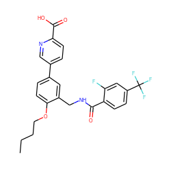 CCCCOc1ccc(-c2ccc(C(=O)O)nc2)cc1CNC(=O)c1ccc(C(F)(F)F)cc1F ZINC000049032457